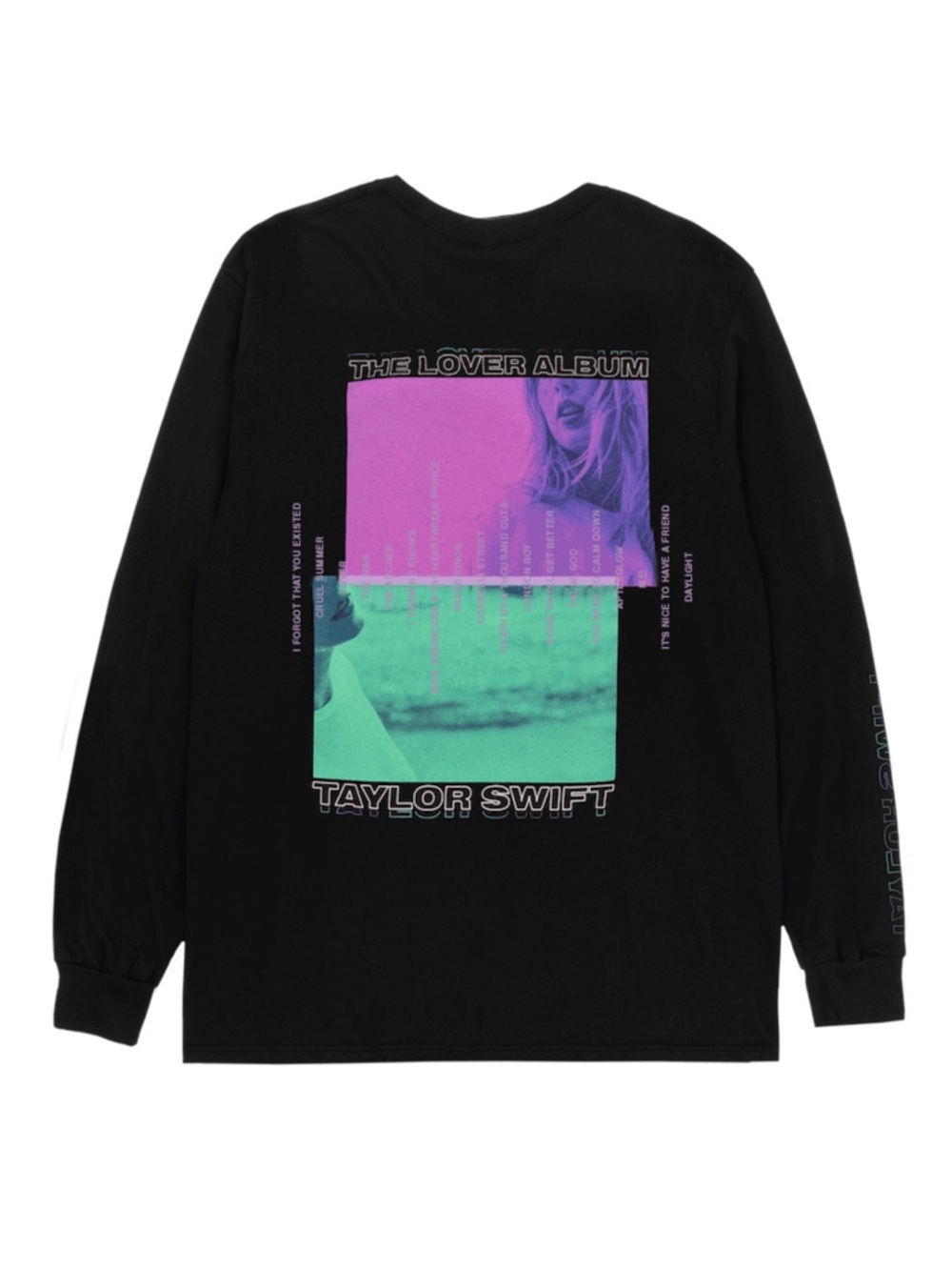 Taylor Swift Official Lover Album Tracklist Black Long Sleeve Graphic T-Shirt L